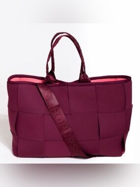 PopUps Neoprene Woven Tote Bag in Plum with Pink Interior